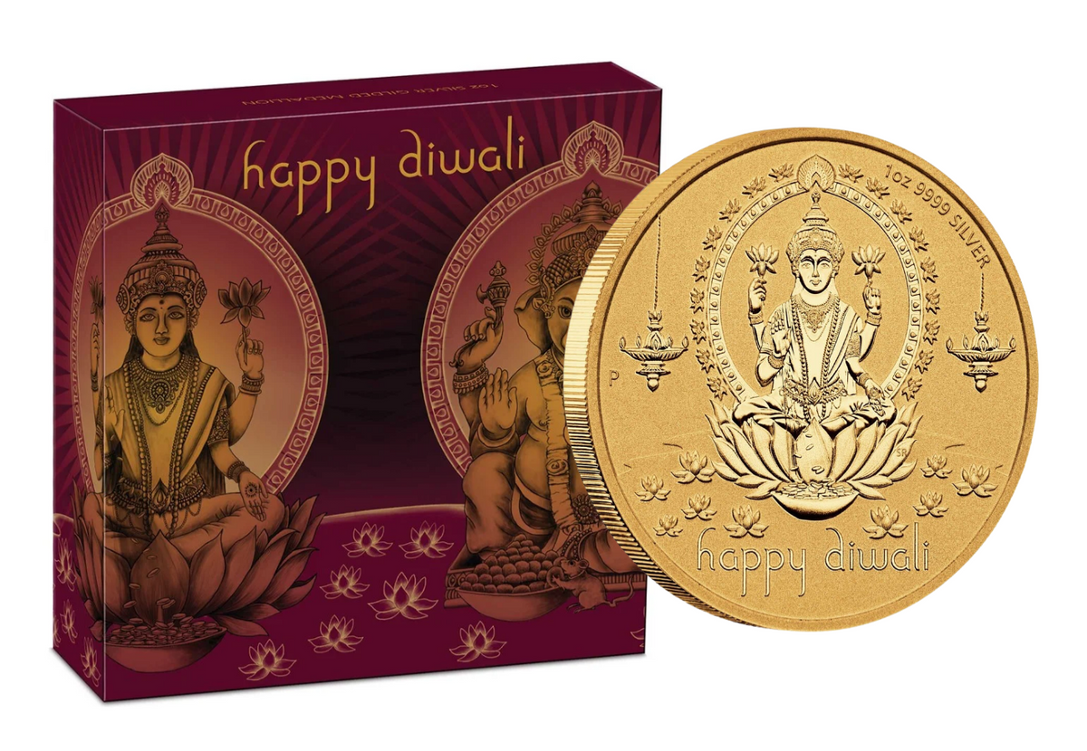 2023 Diwali 1oz Silver Gilded Medallion Perth Mint Australian