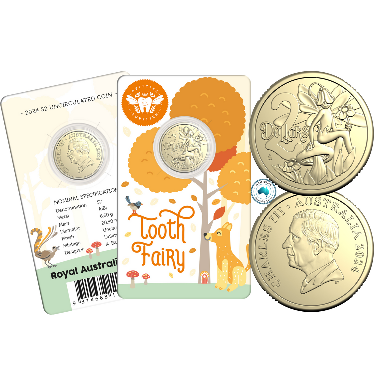 2024 Tooth Fairy Two Dollar Coin on Card (King Charles Effigy