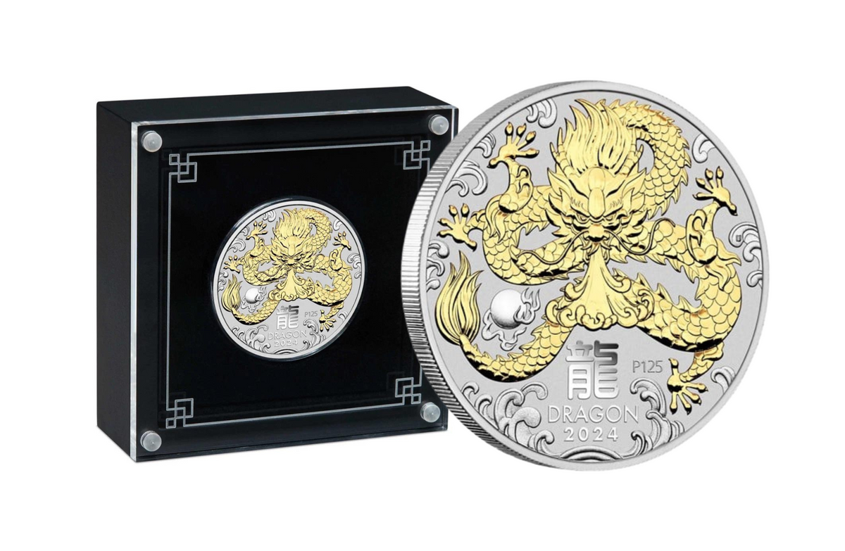 2024 Year of the Dragon 1oz Silver Gilded Proof Coin Australian