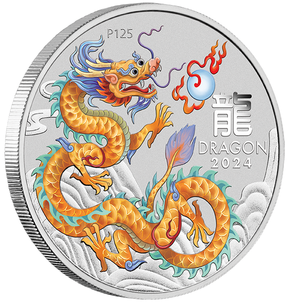 2024 Year of the Dragon 'Golden Dragon' 1oz Silver Coloured Coin in Card - ANA Show Special