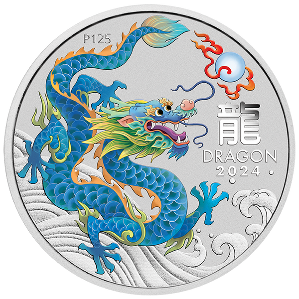 2024 Perth ANDA 1oz Year of the Dragon Silver Coloured Coin - Teal