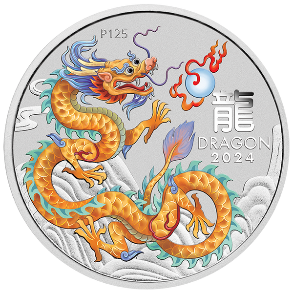 2024 Year of the Dragon 'Golden Dragon' 1oz Silver Coloured Coin in Card - ANA Show Special