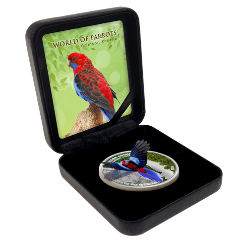 2014 World of Parrots 'Crimson Rosella' 3D Silver Coin