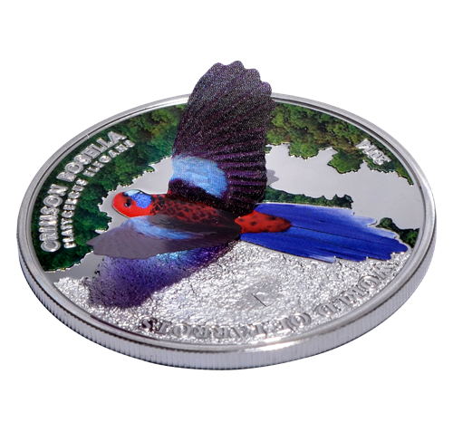 2014 World of Parrots 'Crimson Rosella' 3D Silver Coin