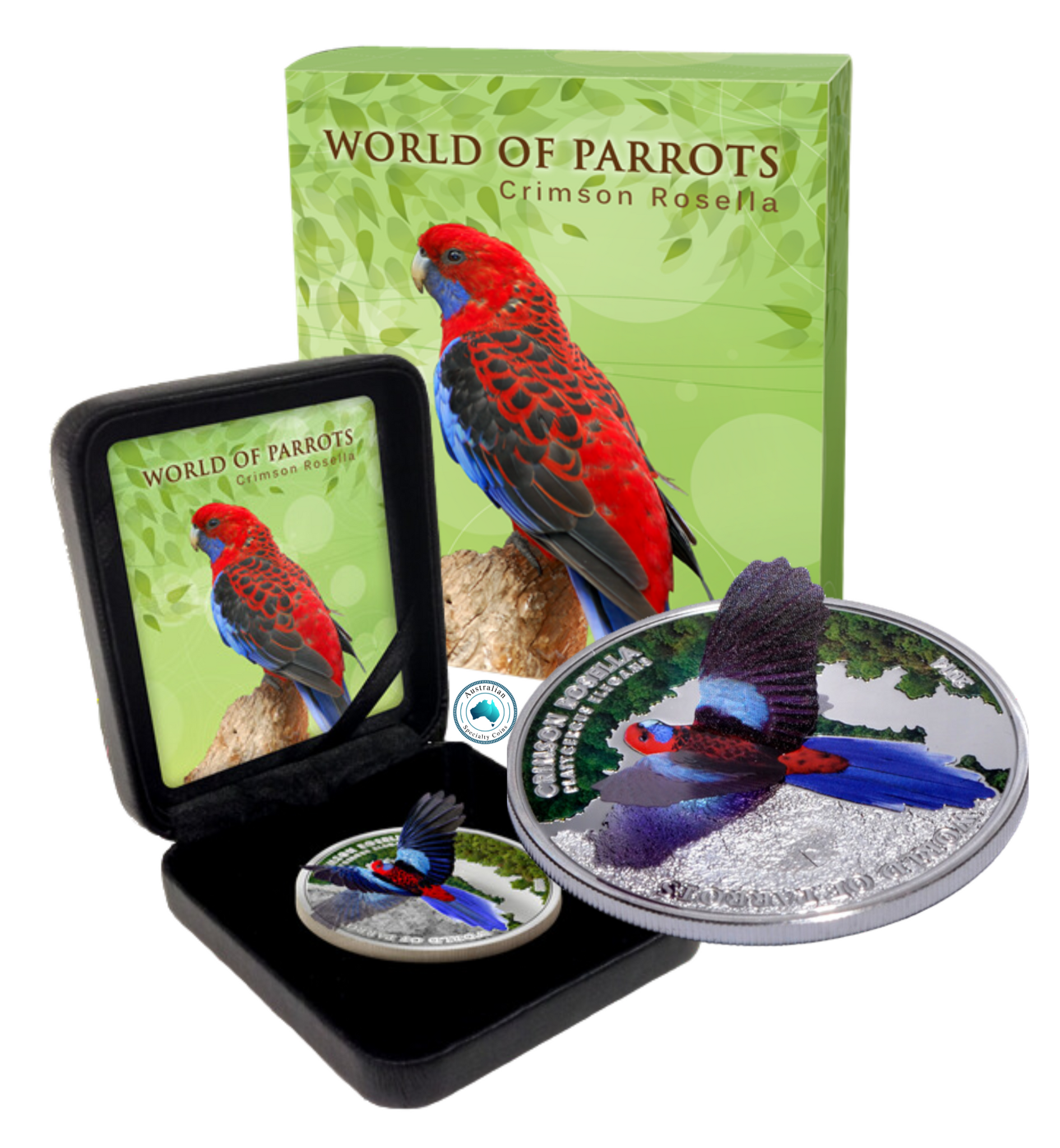 2014 World of Parrots 'Crimson Rosella' 3D Silver Coin