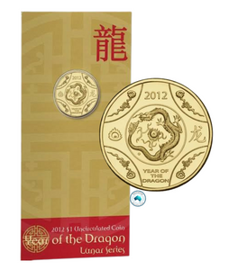 2012 Lunar Year of the Dragon $1 AlBr Uncirculated Coin on Card