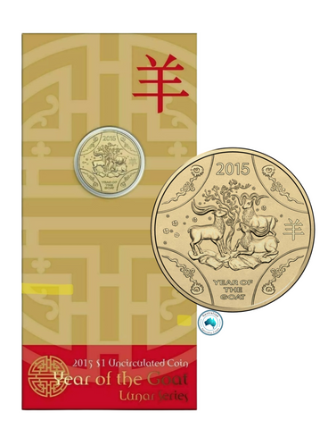 2015 Lunar Year of the Goat $1 AlBr Uncirculated Coin on Card