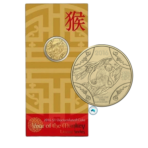 2016 Lunar Year of the Monkey $1 AlBr Uncirculated Coin on Card