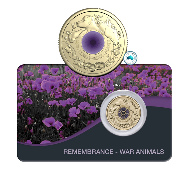 2024 Remembrance Day 'War Animals' $2 Purple Poppy Coin - Downies Pack