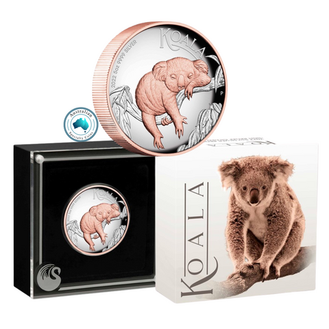 2022 Australian Koala 5oz Silver High Relief Pink Gilded Proof Coin