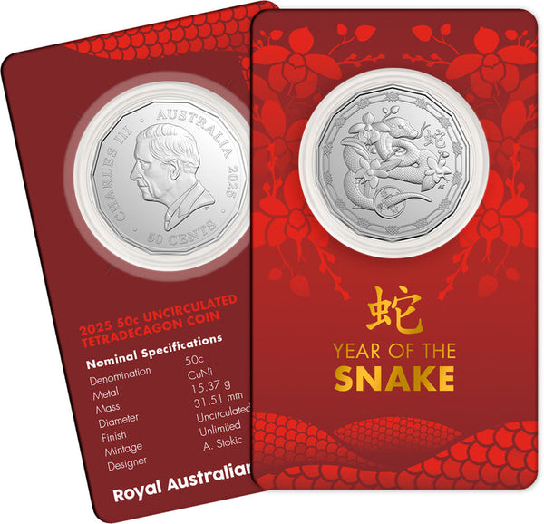 Bundle Deal: 2025 Tooth Fairy Two Dollar Coin on Card + 2025 Year of the Snake 50c Coin on Card