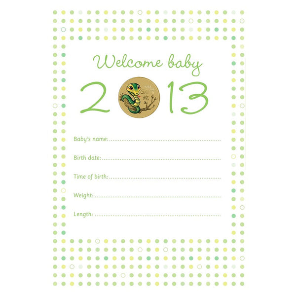 2013 Year of the Snake Baby Keepsake $1 Dollar UNC Coin on Gift Card