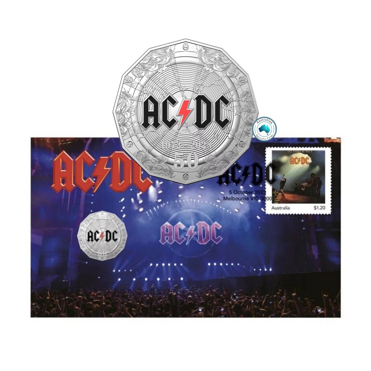 2023 AC/DC 50th Anniversary Australian 50c Coloured Coin PNC ...