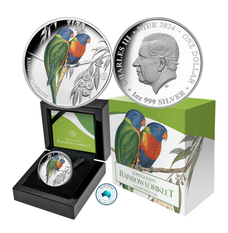 2024 Birds of Australia $1 'Rainbow Lorikeet' 1oz Silver Proof Coin