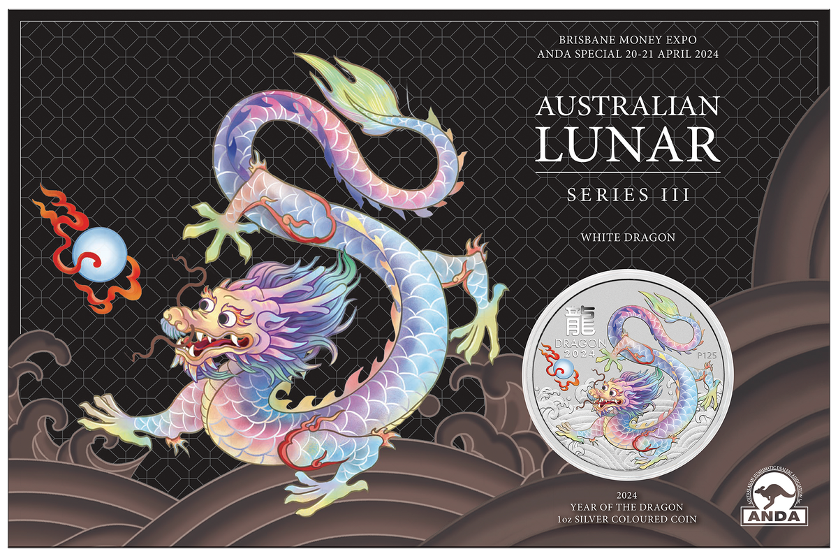 2024 Brisbane ANDA 1oz Year of the Dragon Silver Coloured Coin ...