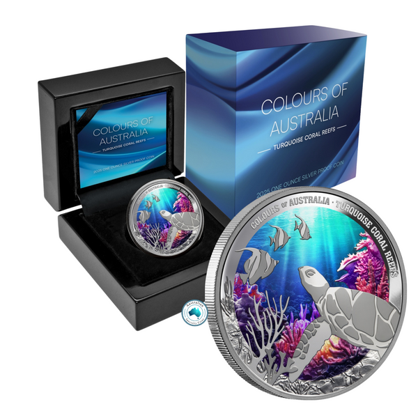 2024 Colours of Australia $1 Turquoise Coral Reefs 1oz Silver Proof Coin