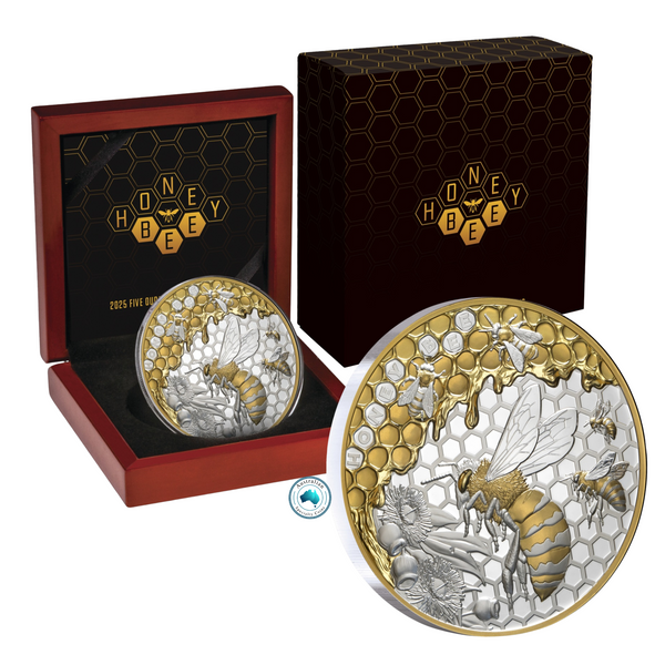 2025 Honey Bee $10 Gold-Plated 5oz Silver Proof Coin