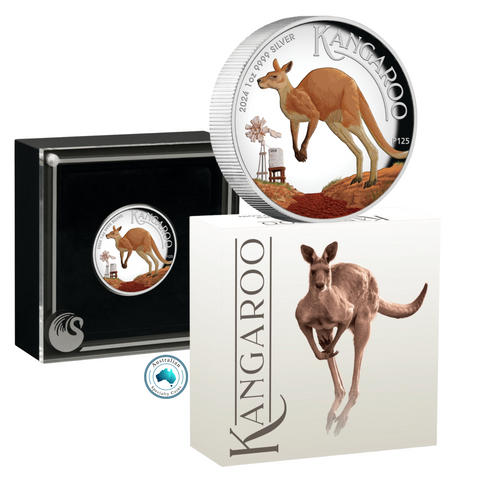 2024 Australian Kangaroo $1 Coloured 1oz Silver Proof High Relief Coin