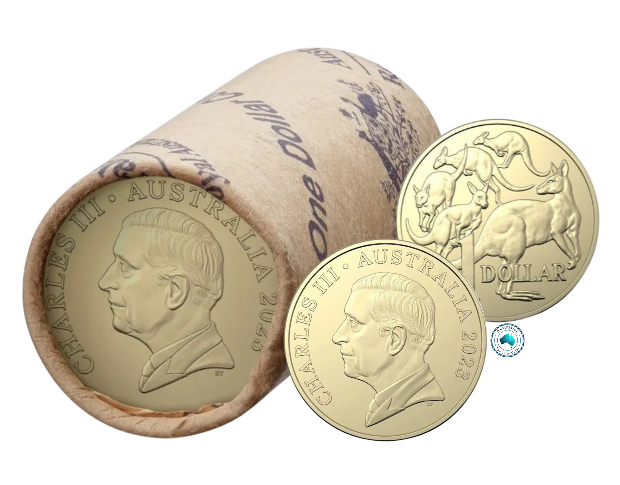 2023 King Charles III Effigy $1 Royal Australian Mint Coin Roll - Non-Premium (Includes Protective Tube)