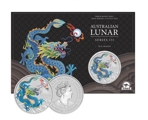 2024 Perth ANDA 1oz Year of the Dragon Silver Coloured Coin - Teal