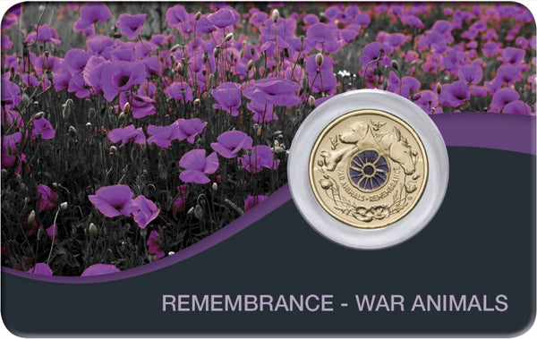 2024 Remembrance Day 'War Animals' $2 Purple Poppy Coin - Downies Pack