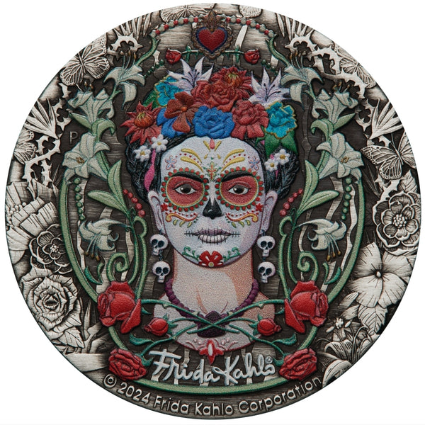 2024 Frida Kahlo 2oz Silver Antiqued Coloured Coin