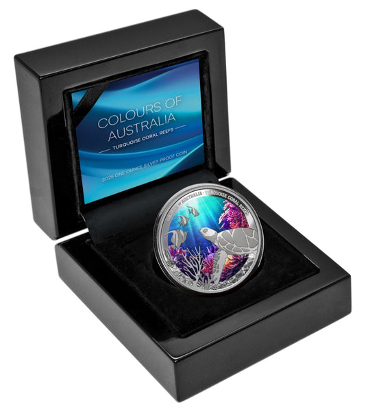 2024 Colours of Australia $1 Turquoise Coral Reefs 1oz Silver Proof Coin