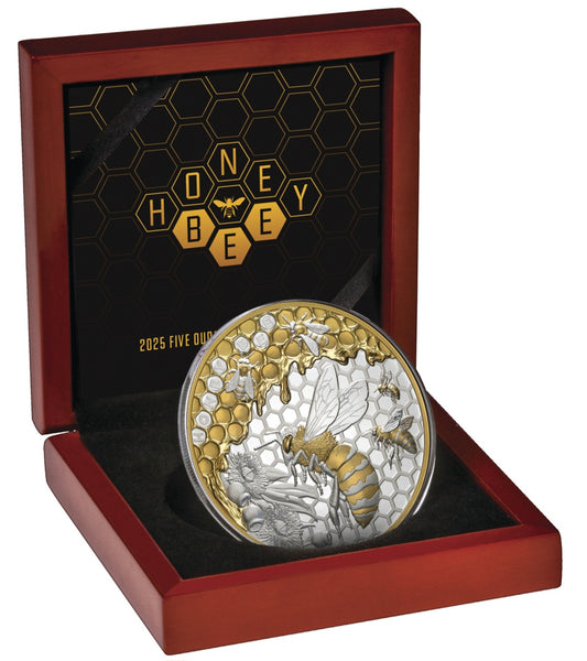 2025 Honey Bee $10 Gold-Plated 5oz Silver Proof Coin