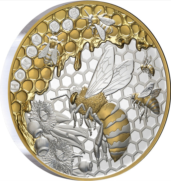 2025 Honey Bee $10 Gold-Plated 5oz Silver Proof Coin