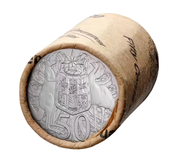 2024 King Charles III Effigy 50c Royal Australian Mint Coin Roll - Non-Premium (Includes Protective Tube)