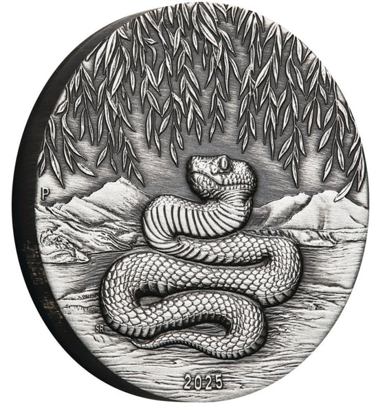 2025 Australian Lunar Series III Year of the Snake 2oz Silver Antiqued Coin