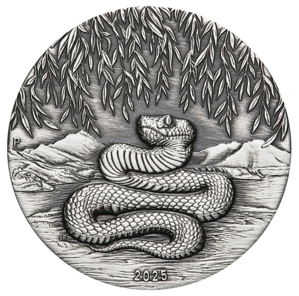 2025 Australian Lunar Series III Year of the Snake 2oz Silver Antiqued Coin