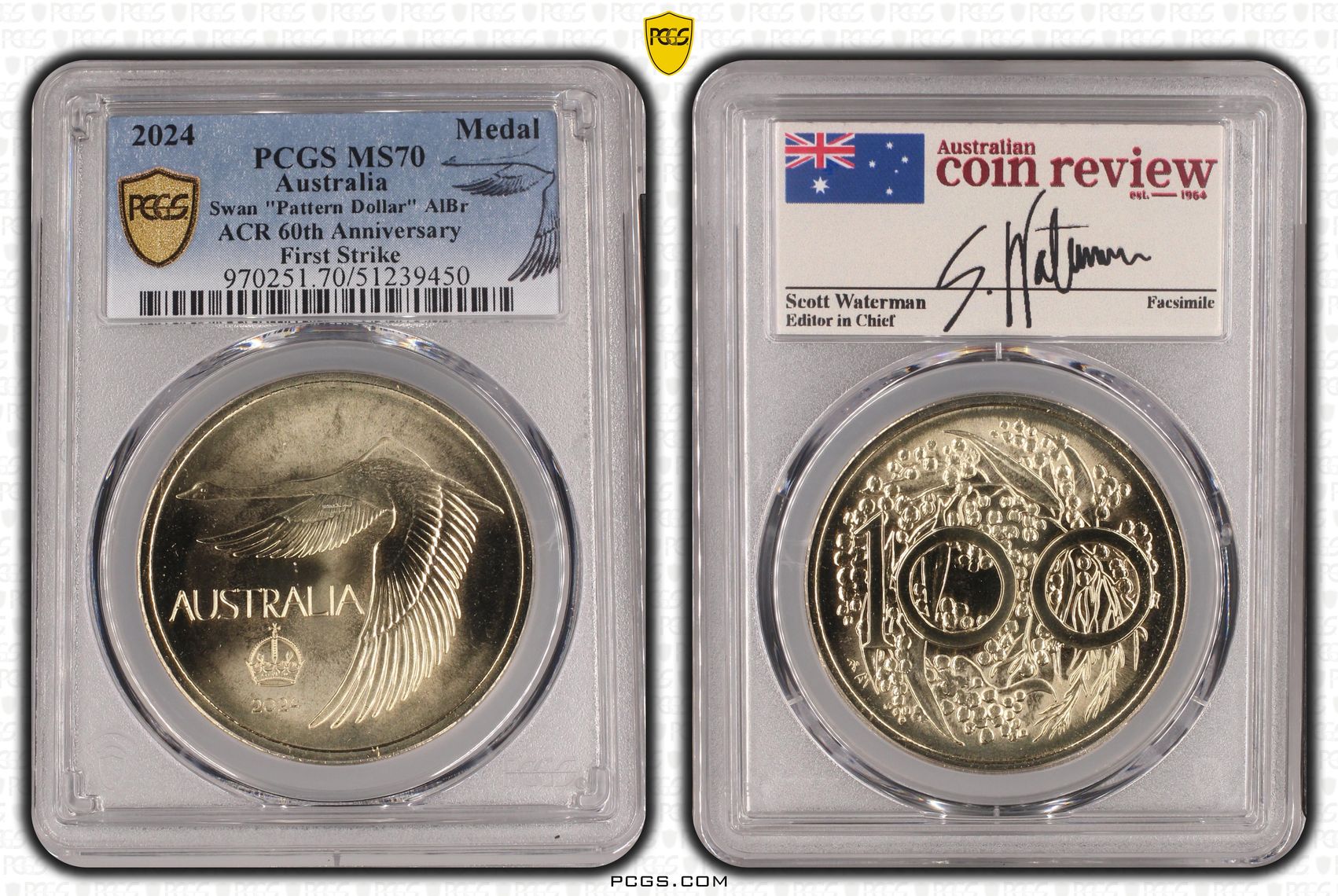 2024 Swan 'Pattern Dollar' 60th Anniversary Medal - First Strike - MS70