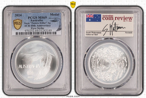 2024 Swan 'Pattern Dollar' 60th Anniversary Silver Medal - First Strike - MS69