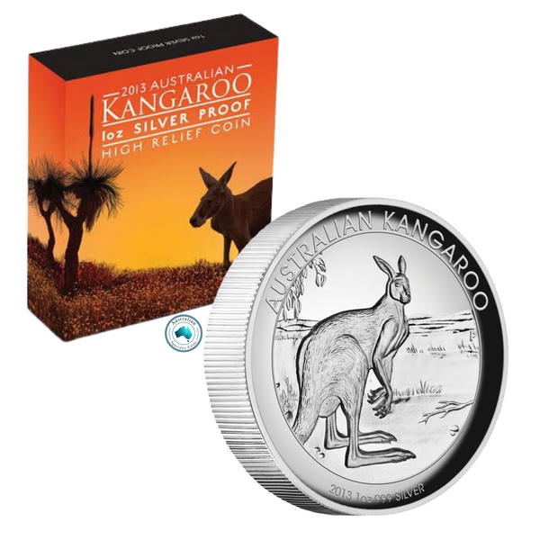 2013 Australia Kangaroo at Sunset 1oz Silver Proof High Relief Coin