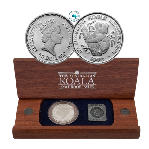 1990 Australian Koala 1/2oz Platinum Proof Issue Coin in Wooden Box