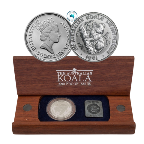 1991 Australian Koala 1/2oz Platinum Proof Issue Coin in Wooden Box