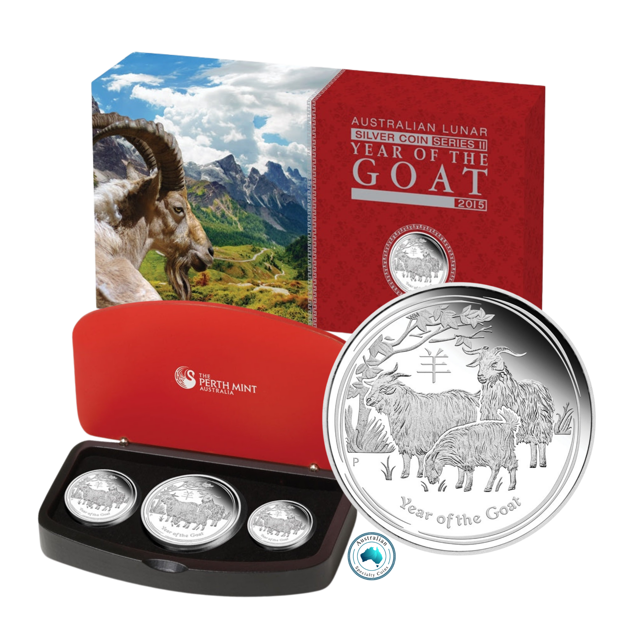 2015 Australian Lunar Series II 'Year of the Goat' Silver Proof Three-Coin Set