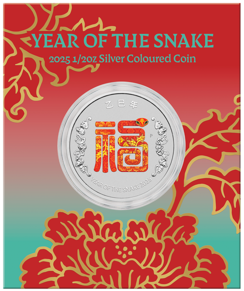 2025 Year of the Snake “Fu”  Prosperity 1/2oz Silver Coloured Coin in Card