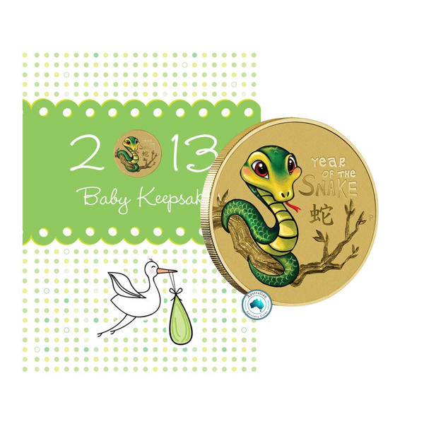 2013 Year of the Snake Baby Keepsake $1 Dollar UNC Coin on Gift Card