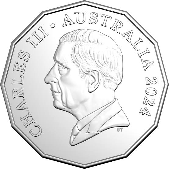 2024 King Charles III Effigy 50c Royal Australian Mint Coin Roll - Non-Premium (Includes Protective Tube)