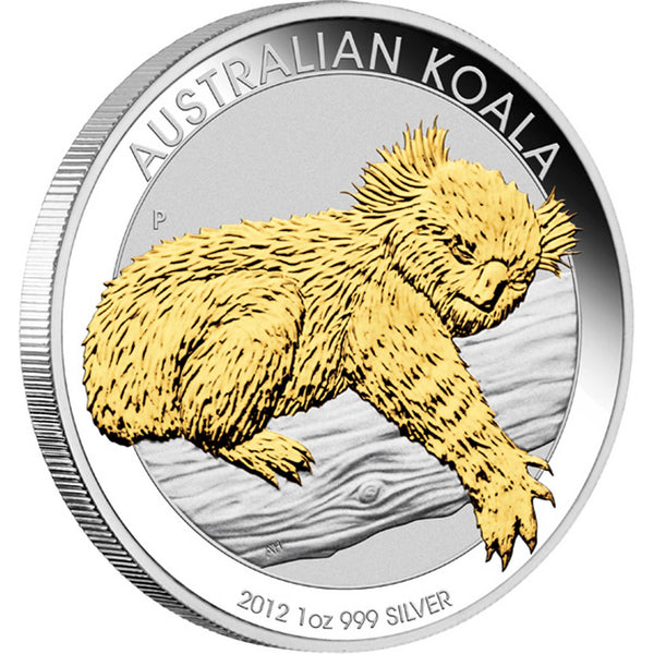 2012 Australian Koala 1oz Gilded Silver Coin