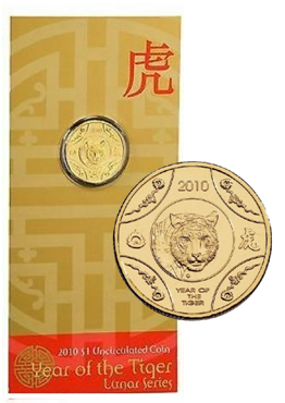 2010 Lunar Year of the Tiger $1 AlBr Uncirculated Coin on Card