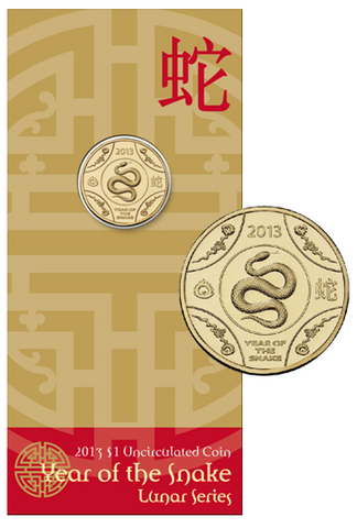 2013 Lunar Year of the Snake $1 AlBr Uncirculated Coin on Card