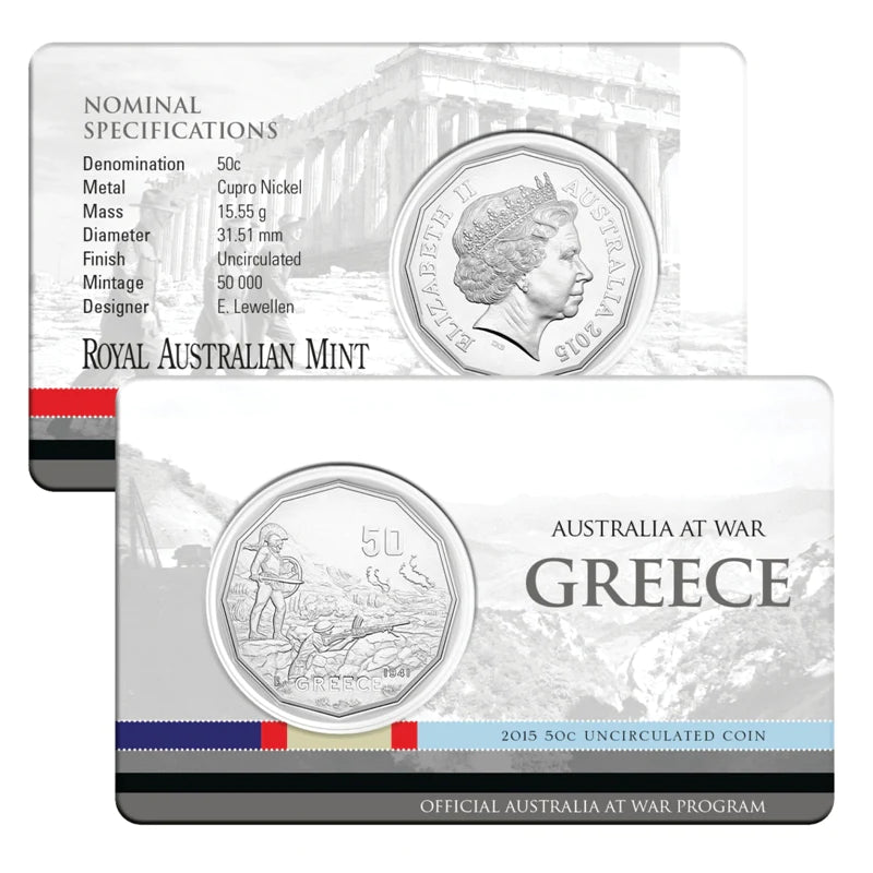 2015 Australia At War - Greece 50c Carded UNC