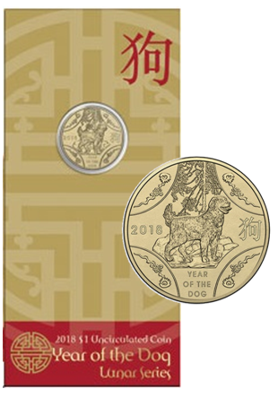 2018 Lunar Year of the Dog $1 AlBr Uncirculated Coin on Card