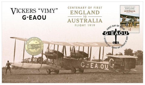 2019 Centenary of First Flight England to Australia Vickers 'Vimy' G-EAOU $1 PNC