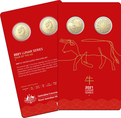 2021 Lunar Year of the Ox $1 Two Coin Uncirculated Set