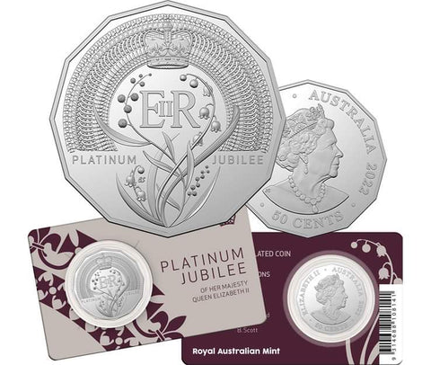 2022 QEII Platinum Jubilee 50 Cent Uncirculated Coin on Card