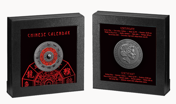 2022 Chinese Zodiac Calendar $2 2oz Silver Antiqued Coin